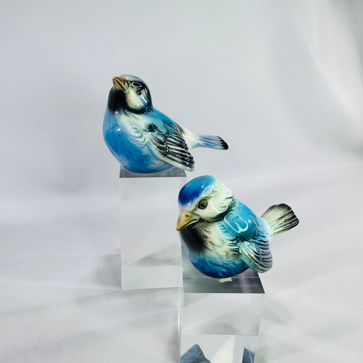 Vintage Goebel West Germany Blue Bird Figurine Bundle of 2 Porcelain Bluebirds Different Poses Mid Century Bird Decor