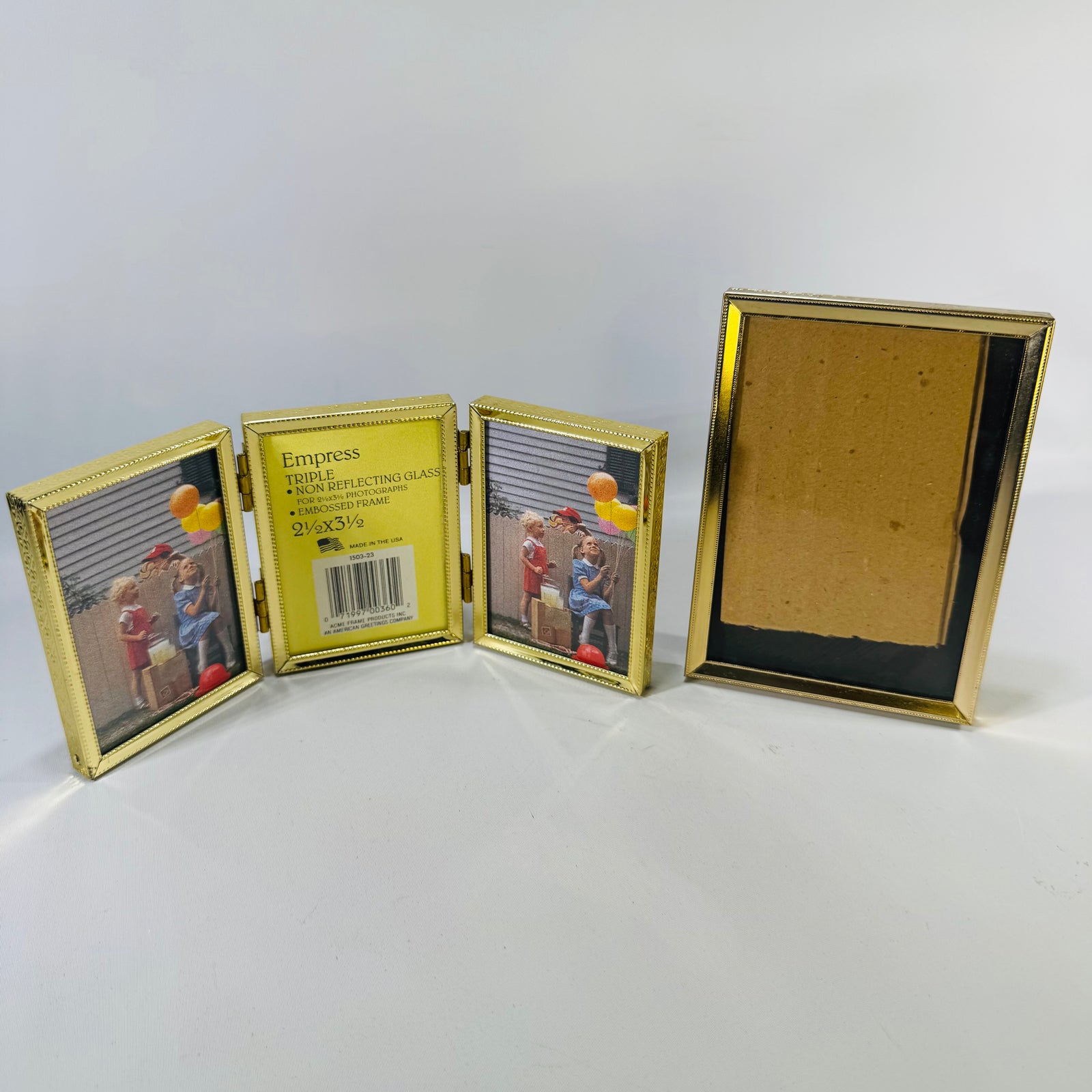 Vintage Gold Picture Frame Bundle, Empress Triple Folding Wallet Photo Frame and Single Tabletop Frame