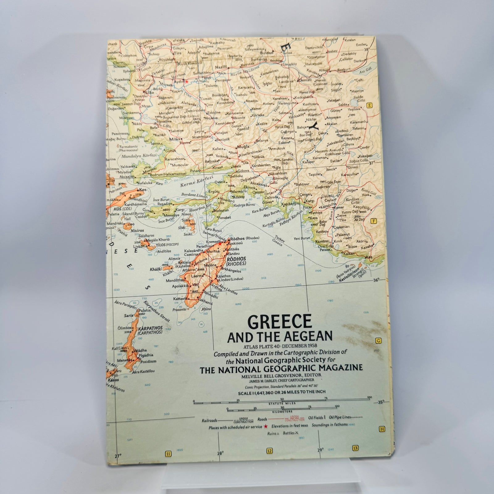 Vintage National Geographic Map — Greece and the Aegean (December 1958) — National Geographic Society | Fold-Out Atlas Plate 40, Cartography / Travel Map