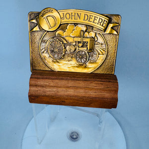 John Deere Model D Brass Calendar Medallion (1989) w/ Wood Stand | Limited Edition