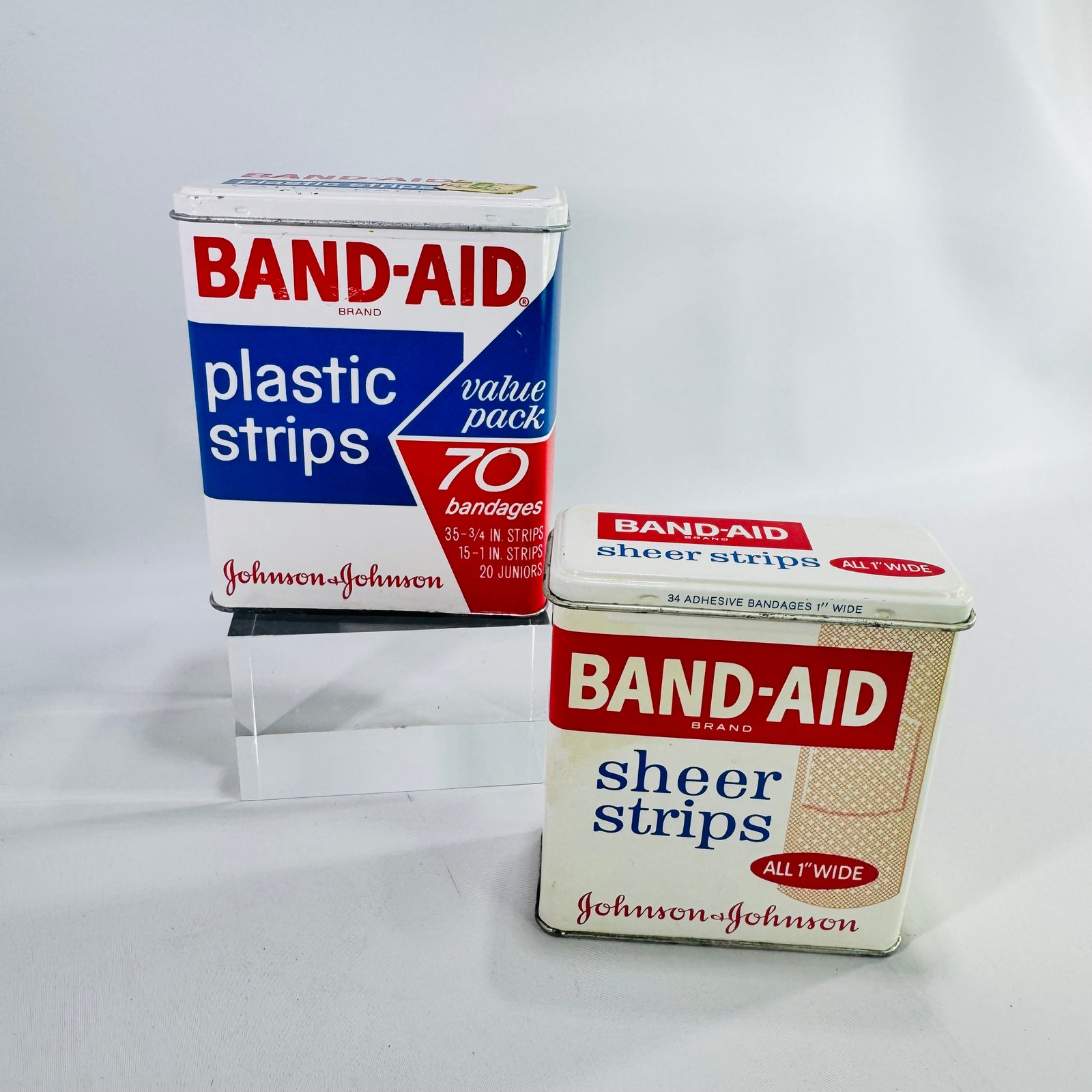 Vintage Band-Aid Tin Bundle Johnson & Johnson Metal First Aid Boxes, Plastic Strips & Sheer Strips Advertising Tins
