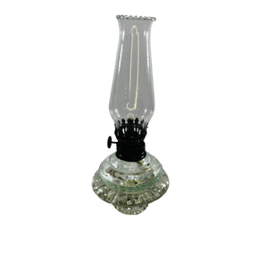Vintage Clear Glass Kerosene Hurricane Oil Lamp — Ribbed Base with Metal Burner