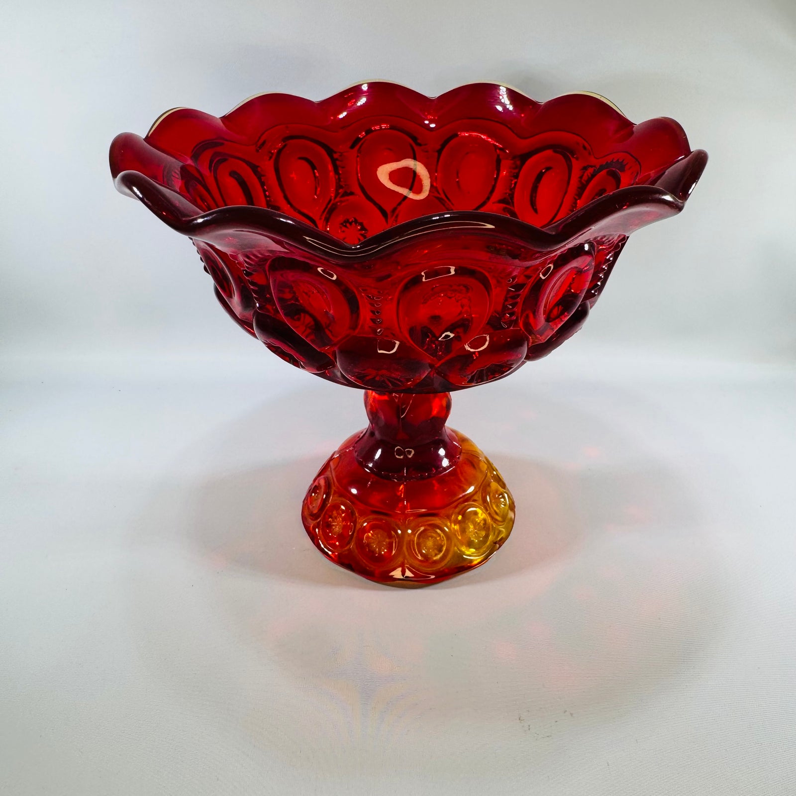 Vintage L.E. Smith "Moon and Stars" Amberina Pedestal Compote Bowl, Red to Amber