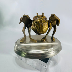 Vintage Levenger Brass Frog & Snail Inkwell Desk Accessory Missing Glass Insert