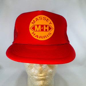 Vintage 1980s Massey Harris Trucker Hat, Red Mesh Snapback Farm Cap, M-H Logo Hat, Nissun Cap, One Size Fits Most