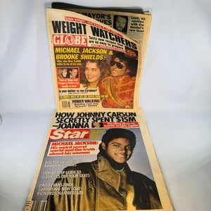 Vintage Michael Jackson Tabloid Pair — Globe Feb. 7, 1984 & Star Feb. 21, 1984 — Brooke Shields Cover Stories, Pop Culture / Celebrity Tabloid