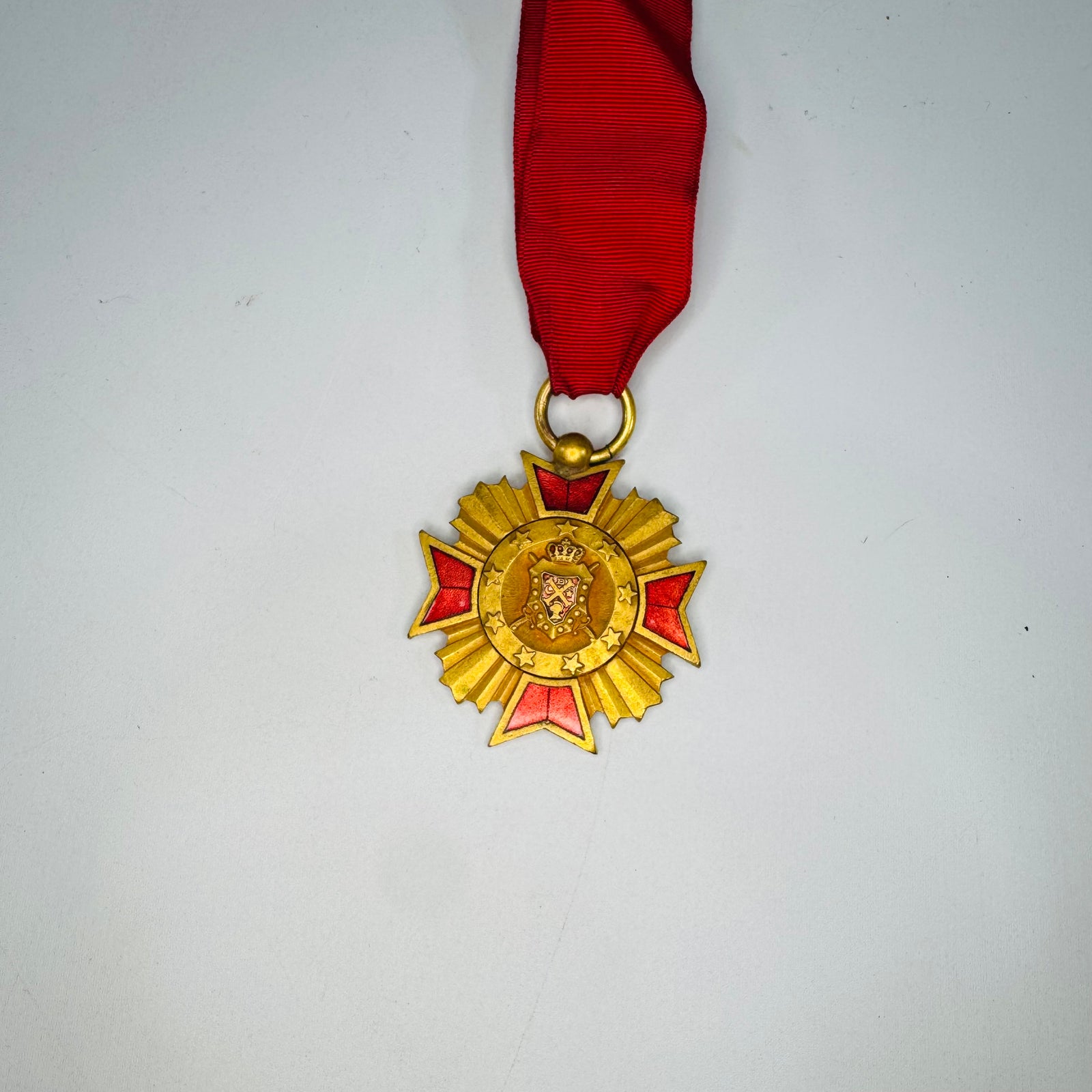Vintage Order of DeMolay Medal with Red Ribbon | Gold Tone Enamel Fraternal Collectible