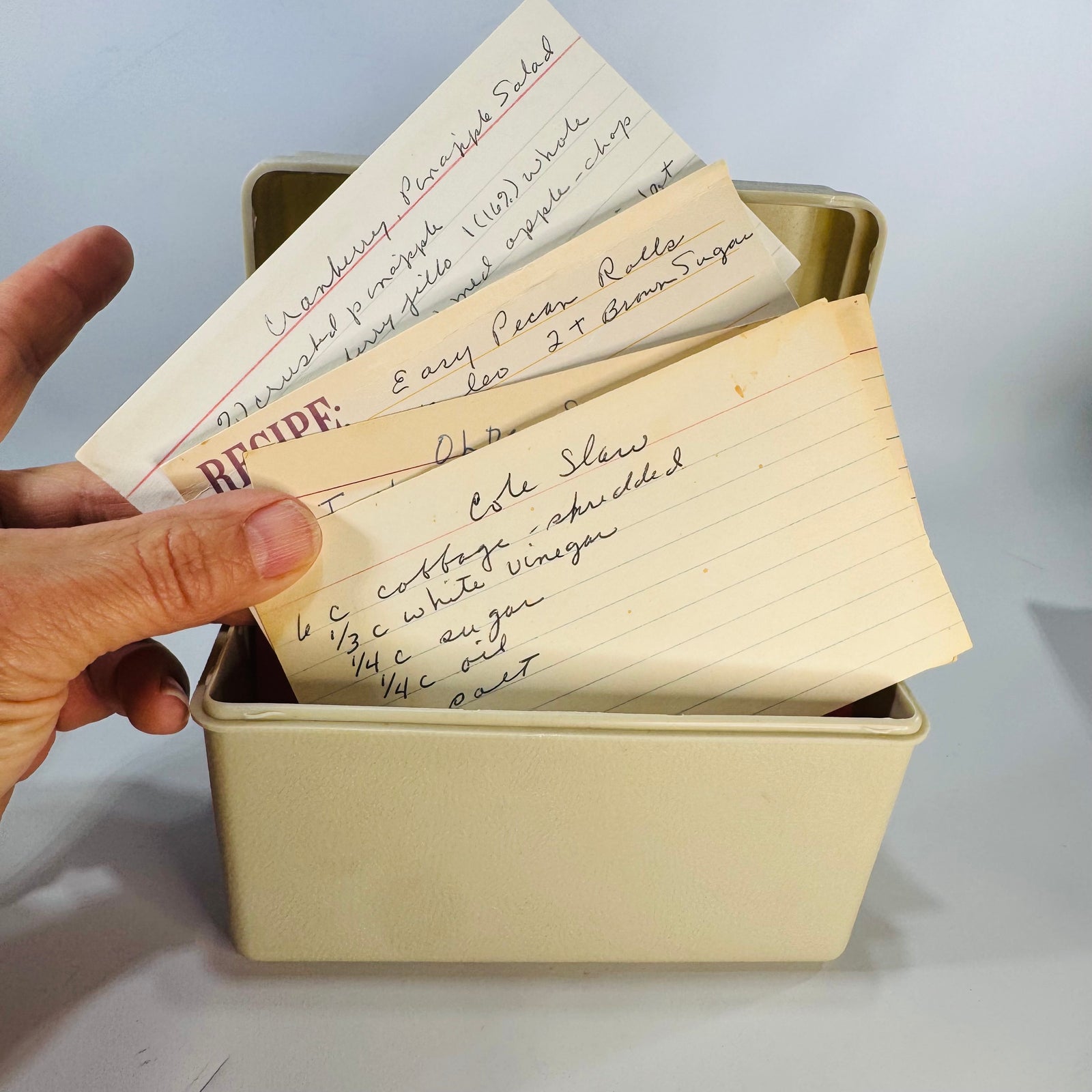 Vintage Recipe Box Filled w Handwritten Recipes | Estate Kitchen Find | Mid Century Index Card Recipe Collection | 5x4x3