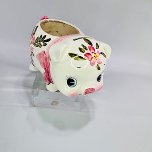 Vintage Relpo Piggy Bank Planter 1965 Samson Import Pink Floral Ceramic Pig