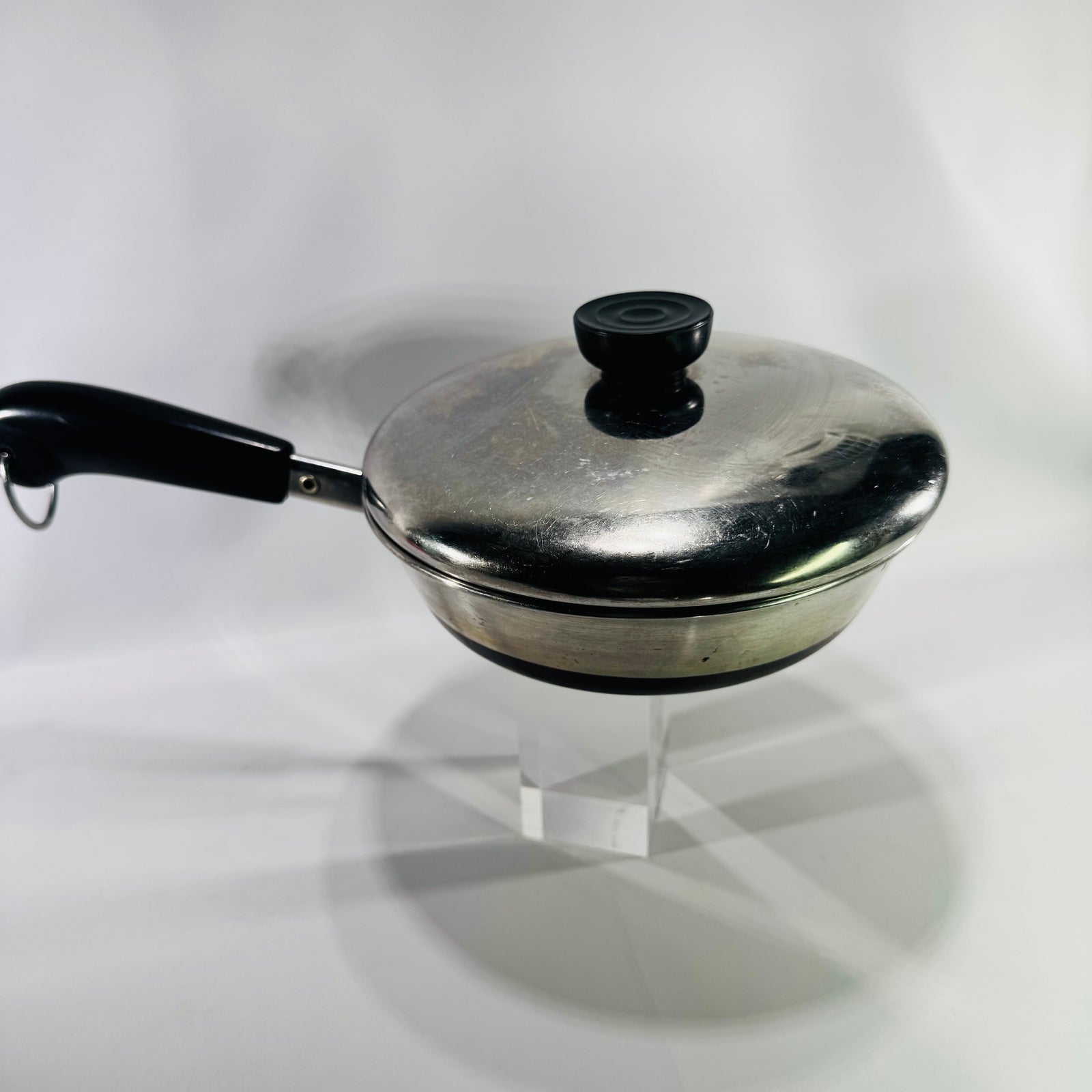 Vintage Revere Ware 1801 Copper Bottom 7 Inch Skillet with Lid Clinton Illinois USA Stainless Fry Pan
