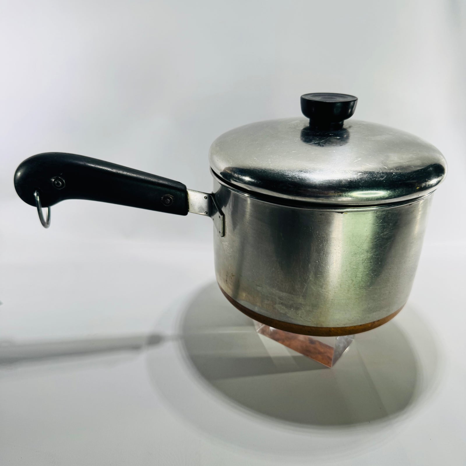 Vintage Revere Ware 2 Quart Tall Saucepan with Lid, Copper Bottom Stainless Steel Pot, Classic Kitchen Cookware