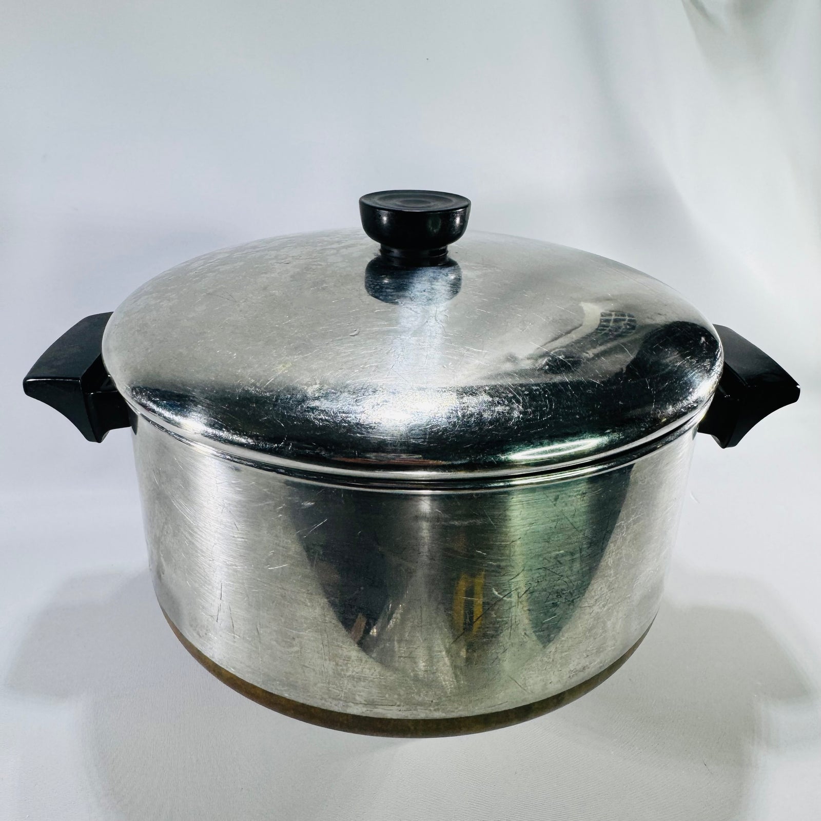 Vintage Revere Ware 6 Qt Copper Bottom Stock Pot with Lid Clinton IL Stainless Steel Cookware