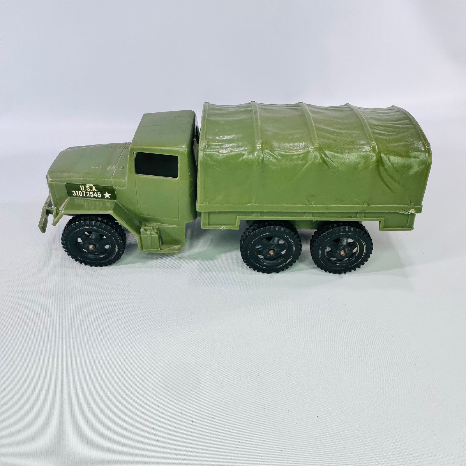 Vintage Tim Mee M35 Deuce and a Half Cargo Truck Olive Green Plastic Military Toy 8 Inch Army Vehicle