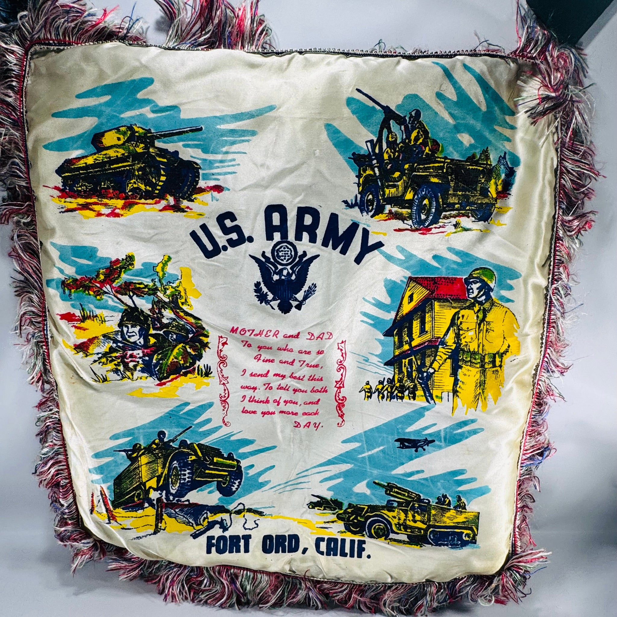 Vintage Fort Ord Calif U.S. Army Souvenir Pillow Cover (16x16