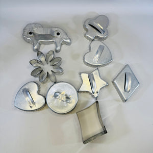 Vintage Aluminum Cookie Cutter Lot 9 Metal Baking Cutters Lion Heart Star Flower Kitchen Decor Bundle