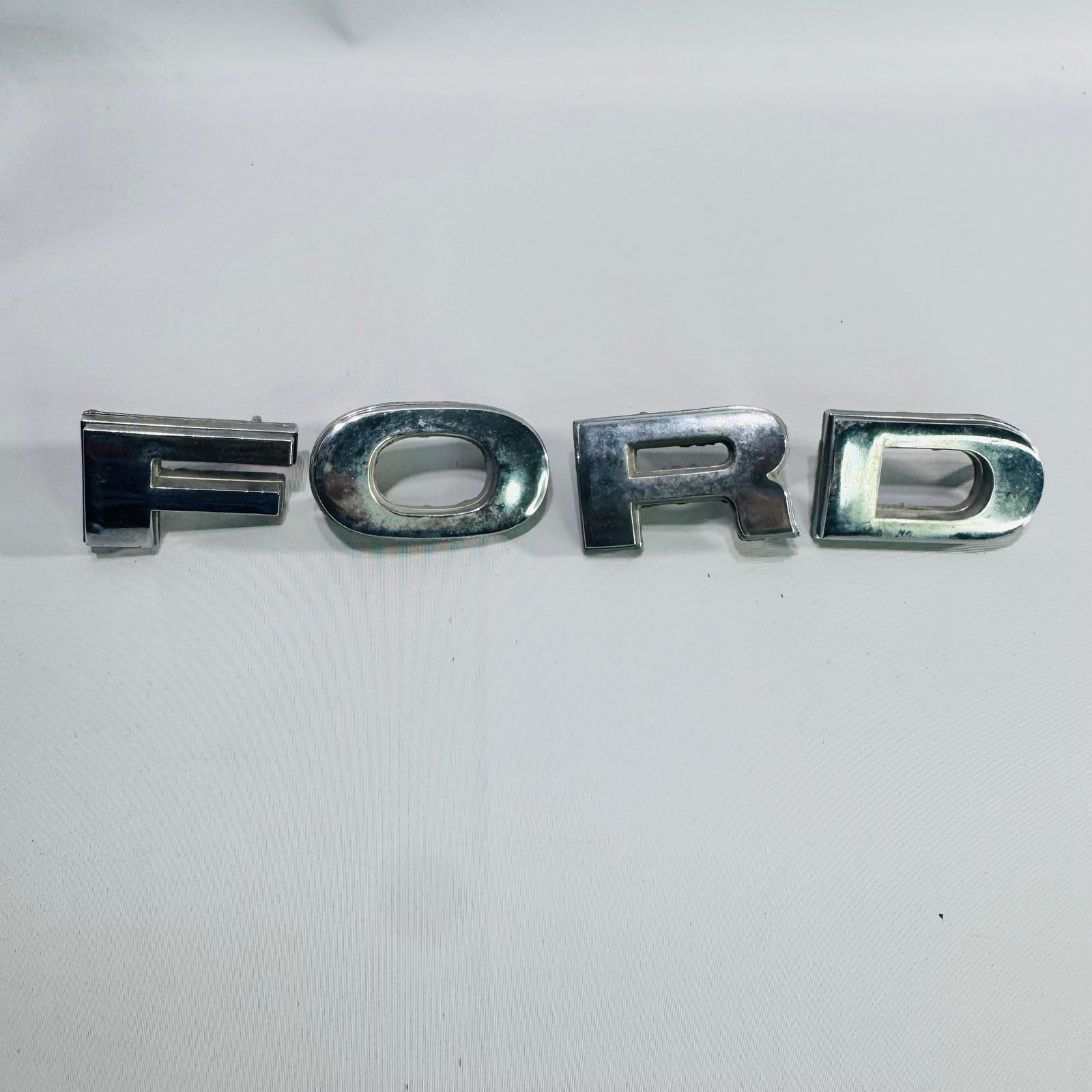 Vintage Ford Hood Letters Set of 4 Chrome FORD Emblems with Mounting Studs 1970s Original Automotive Trim