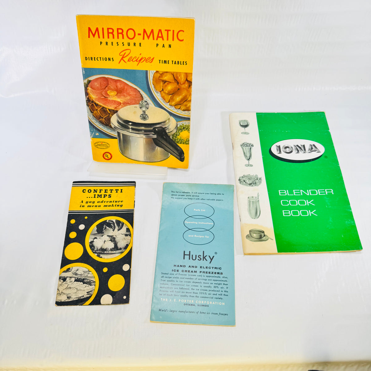 MIRRO-MATIC Pressure Pan Recipes 1947 Pamphlet Bundle, IONA Blender, Husky Ice Cream, Confetti Imps