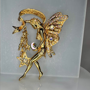 Signed Kirk’s Folly Fairy Godmother Brooch Pin (AB Rhinestones + Crystal Ball)