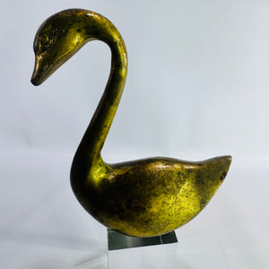 Vintage Solid Brass Swan Figurine, Mid Century Brass Bird Statue, Hollywood Regency Shelf Decor, Waterfowl Sculpture