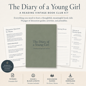 The Diary of a Young Girl Book Club Kit | 78-Page Printable PDF | Discussion Questions, Host Checklist, Games, and More | Color and Black and White Versions Included