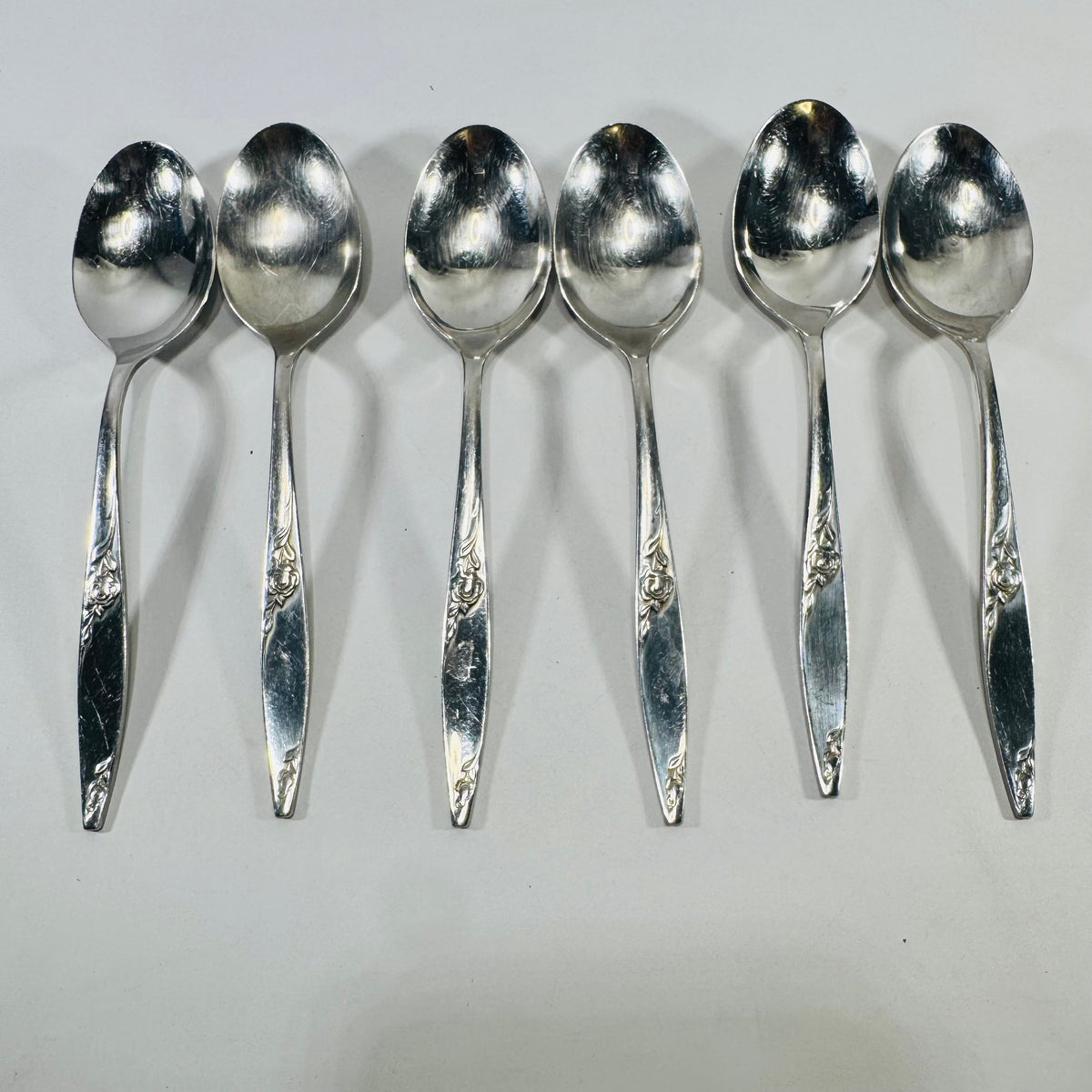 West Bend Twilight Rose Oval Soup Spoons Set of 6 Stainless