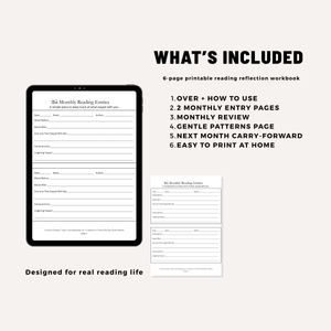 Monthly Reading & Reflection Tracker Printable | 6-Page Reading Journal PDF