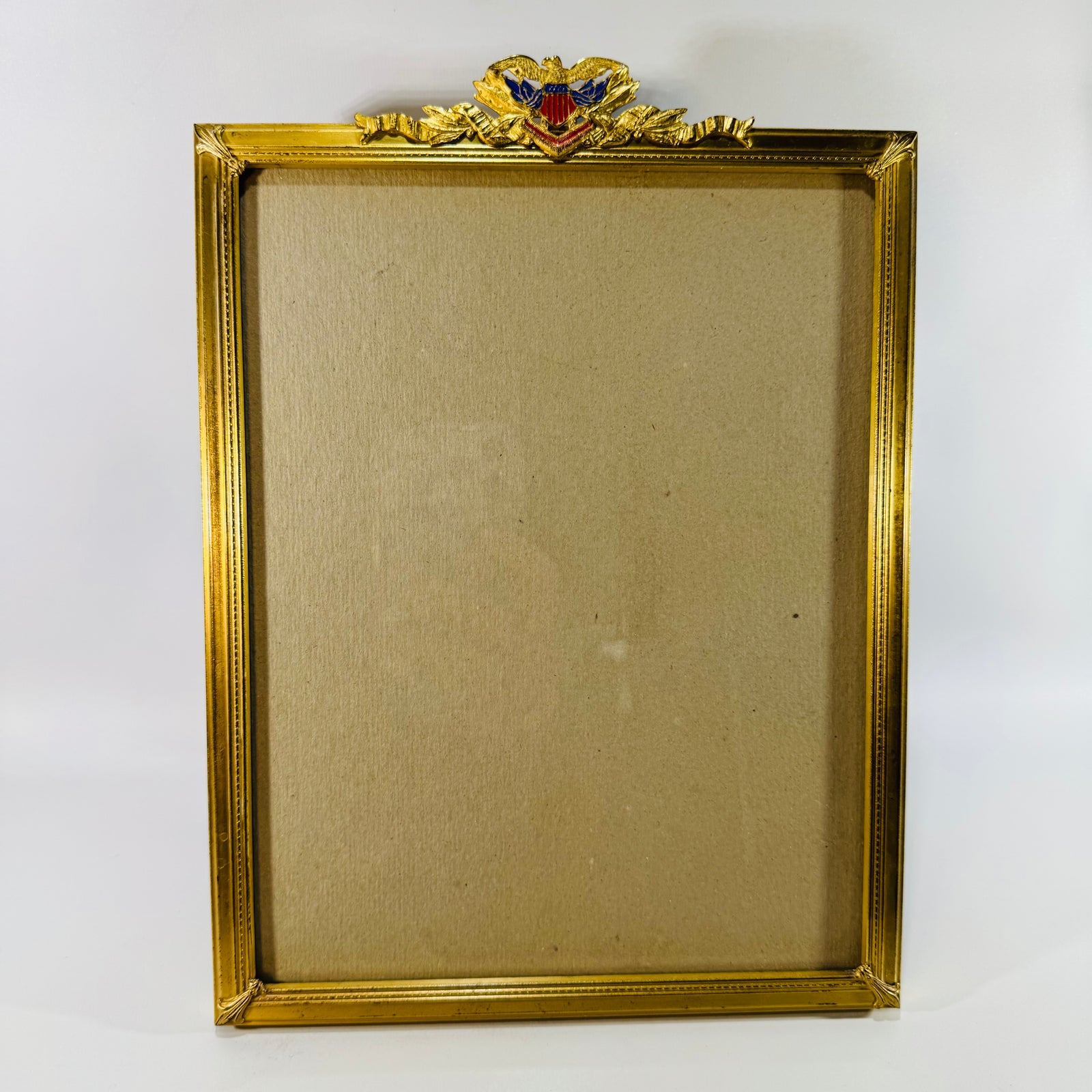 WWII Patriotic Eagle Crest Photo Frame 10x8 Gold Tone Military Sweetheart Desktop Frame Red White Blue Shield