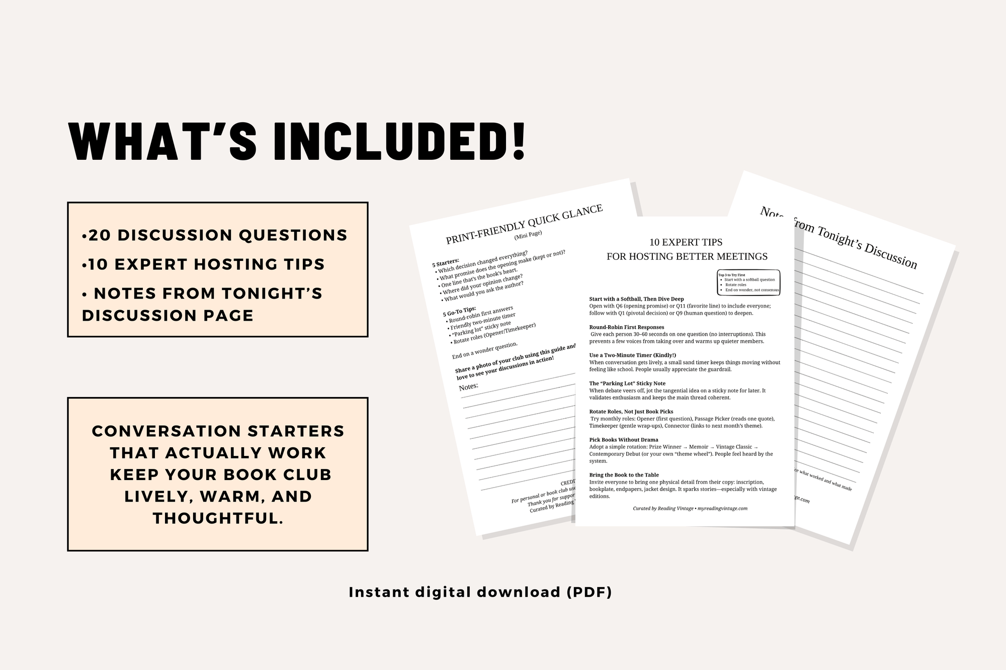 Ultimate Book Club Discussion Toolkit (Printable PDF) – 20 Questions + 10 Tips | Reading Guide