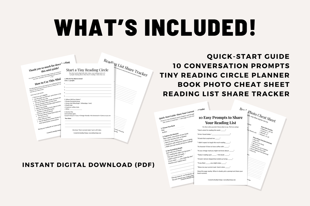 Share Your Reading Life – Cozy Printable Mini Guide for Book Lovers (Digital Download, PDF)