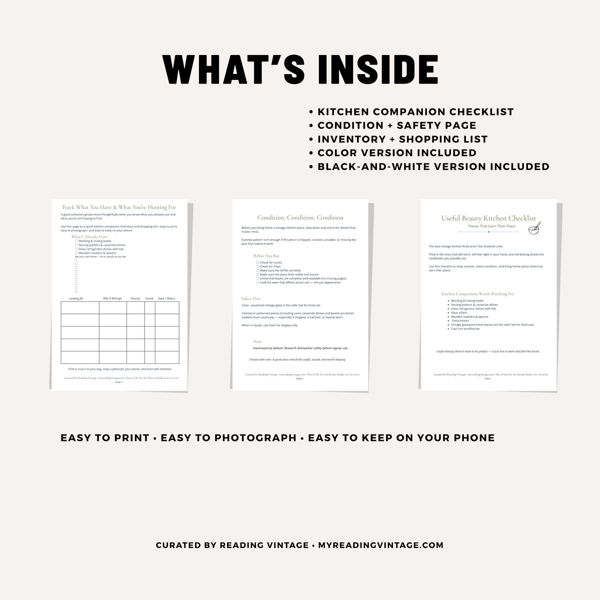 Useful Beauty: Kitchen Companion Checklist Printable PDF | Vintage Kitchen Shopping List & Condition Guide