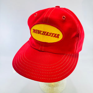 Winchester Firearms Advertising Hat 1970s 1980s Red Snapback Yellow Oval Patch Size A Just
