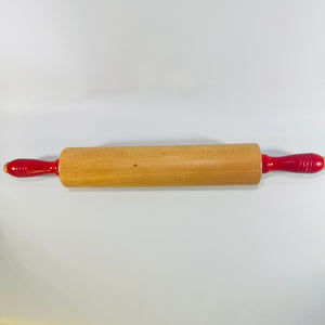Vintage Red Handle Wooden Rolling Pin 17.5 Inch Farmhouse Baking Pastry Roller