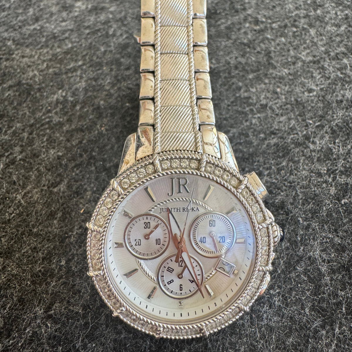 Judith Ripka Stainless Steel Chronograph Watch | Mother-of-Pearl Dial + Crystal Bezel