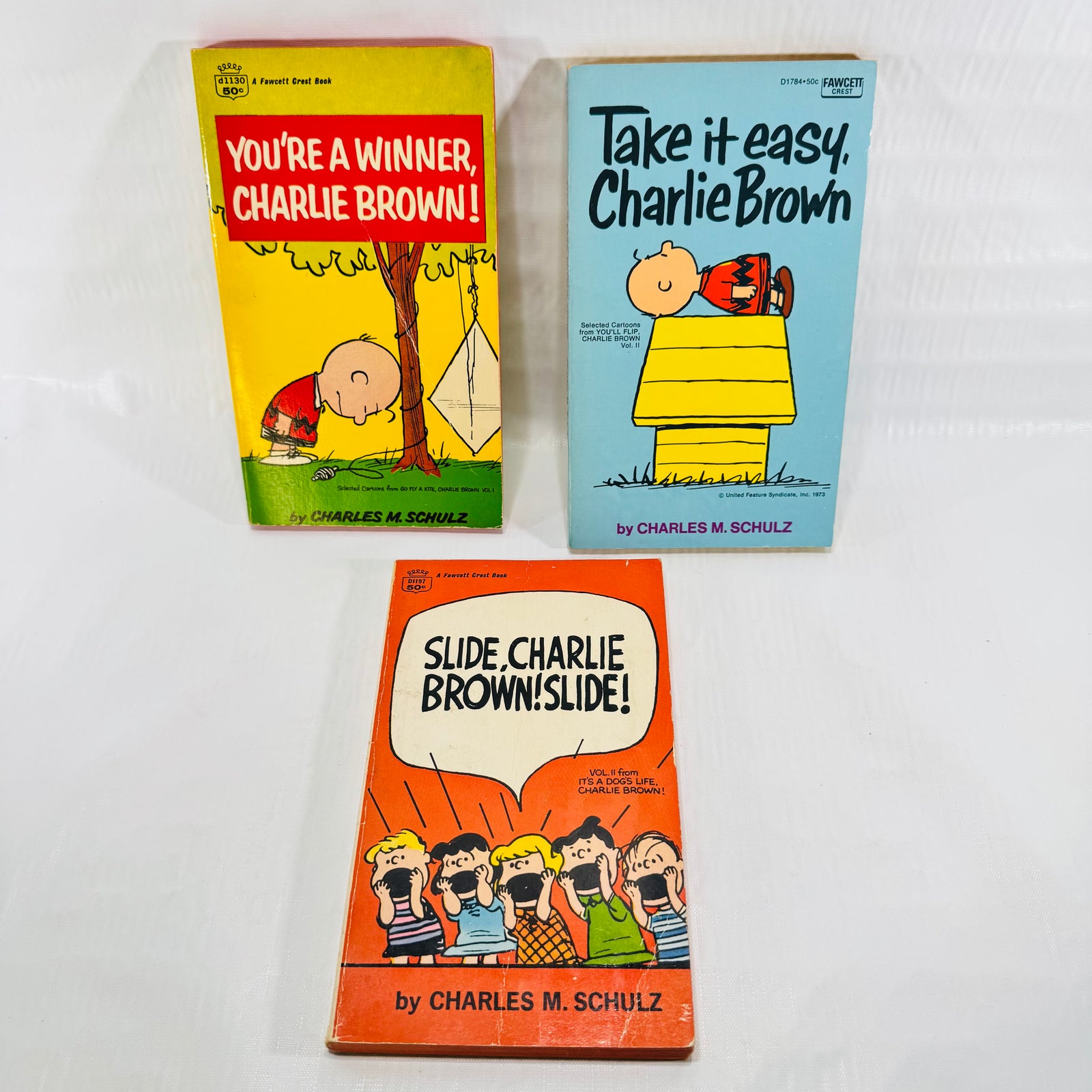 Charlie Brown Fawcett Crest 3 Book Lot, Charles M. Schulz Peanuts Paperbacks, 1969 to 1973