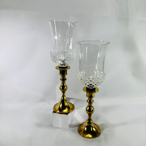 Vintage PartyLite Brass Hurricane Candle Holders Pair with Diamond Cut Glass Shades India