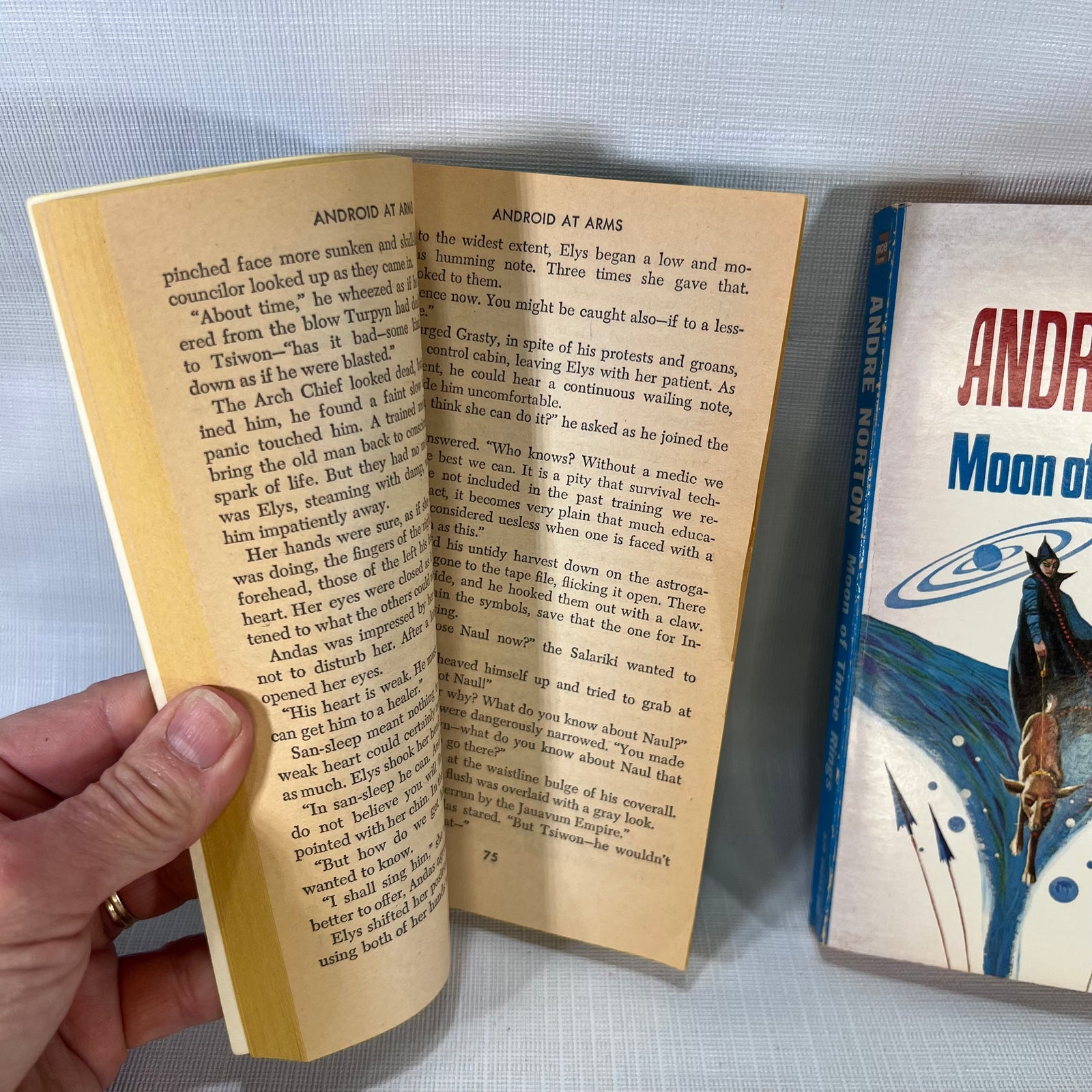 Two Andre Norton Paperback Books Moon of Three Rings 1966 Android at Arms 1973 Ace Books Inc