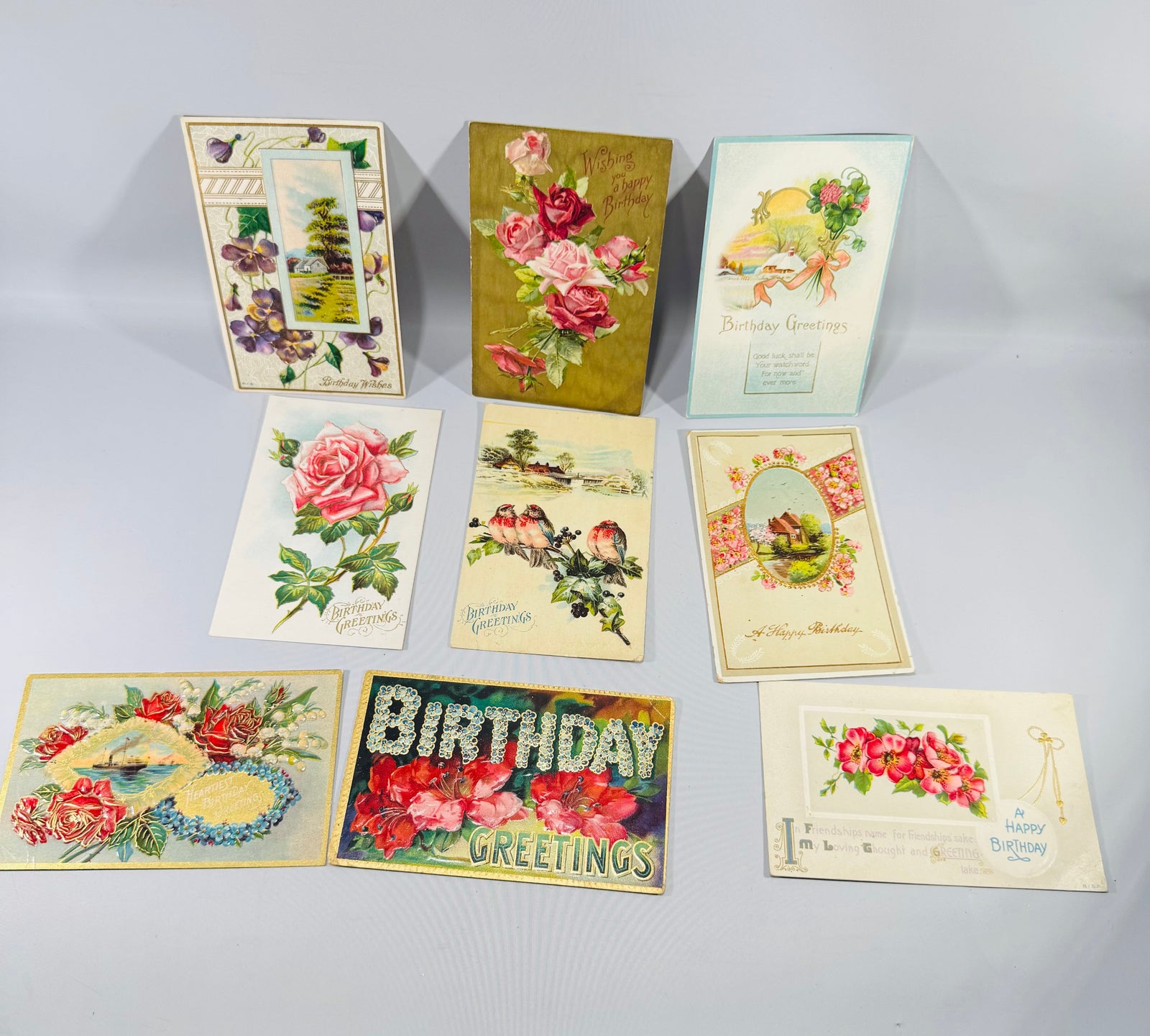 Antique Birthday Postcard Bundle Floral Embossed Greeting Cards Early 1900s Ephemera Lot