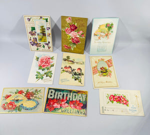 Antique Birthday Postcard Bundle Floral Embossed Greeting Cards Early 1900s Ephemera Lot