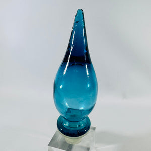 Turquoise Art Glass Flame Decanter Stopper 1960s 6.5 Inch