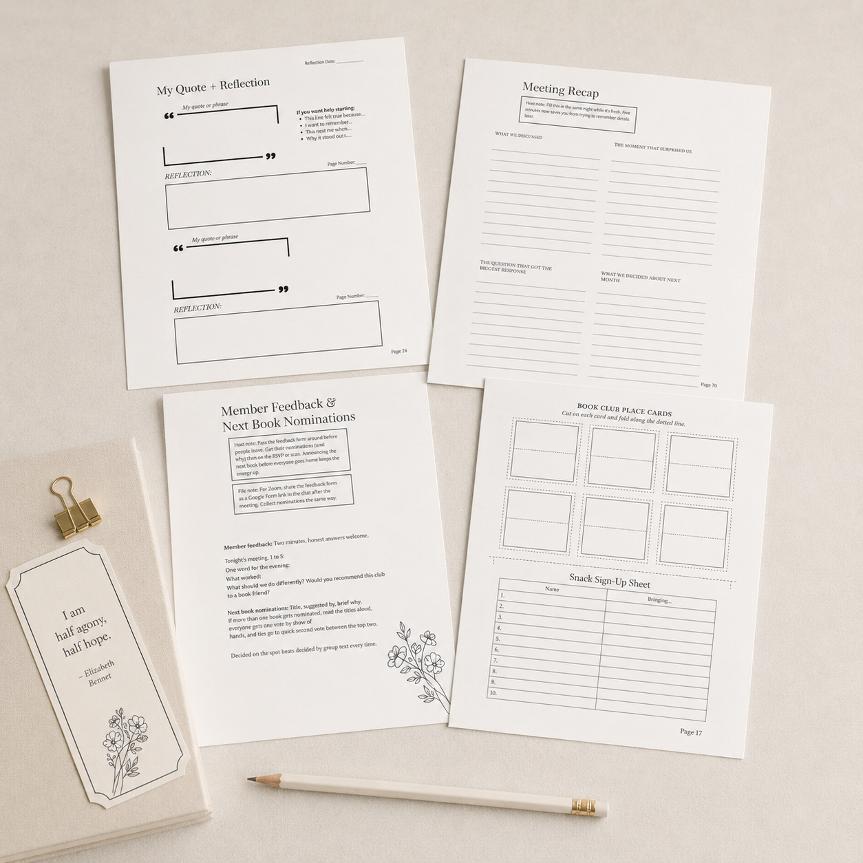 Pride and Prejudice Book Club Kit 74 Page Printable PDF Jane Austen Discussion Guide