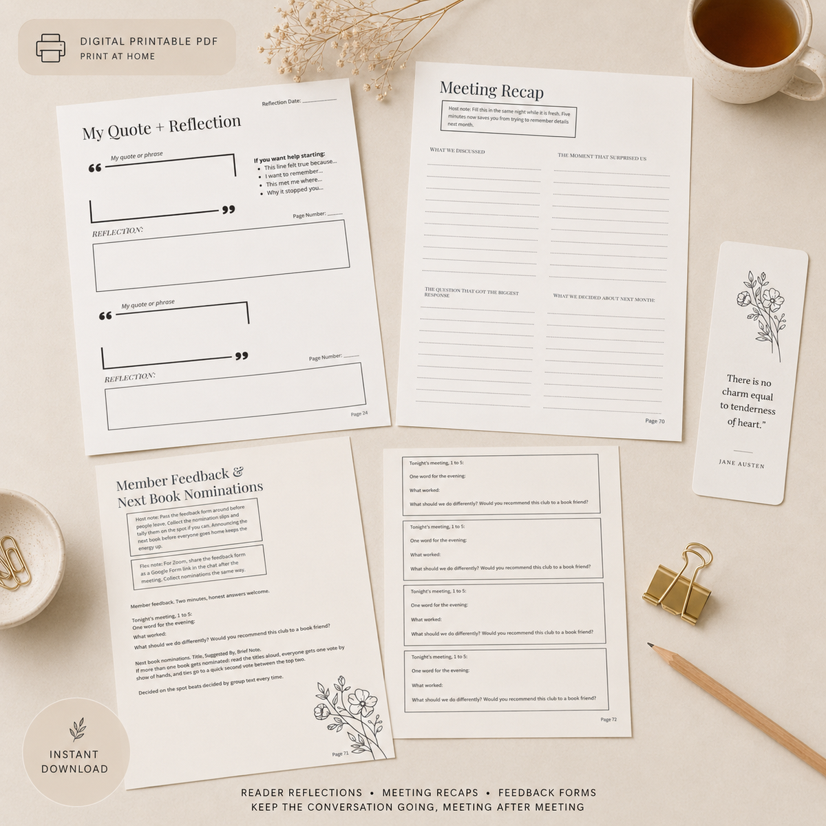 Pride and Prejudice Book Club Kit 74 Page Printable PDF Jane Austen Discussion Guide