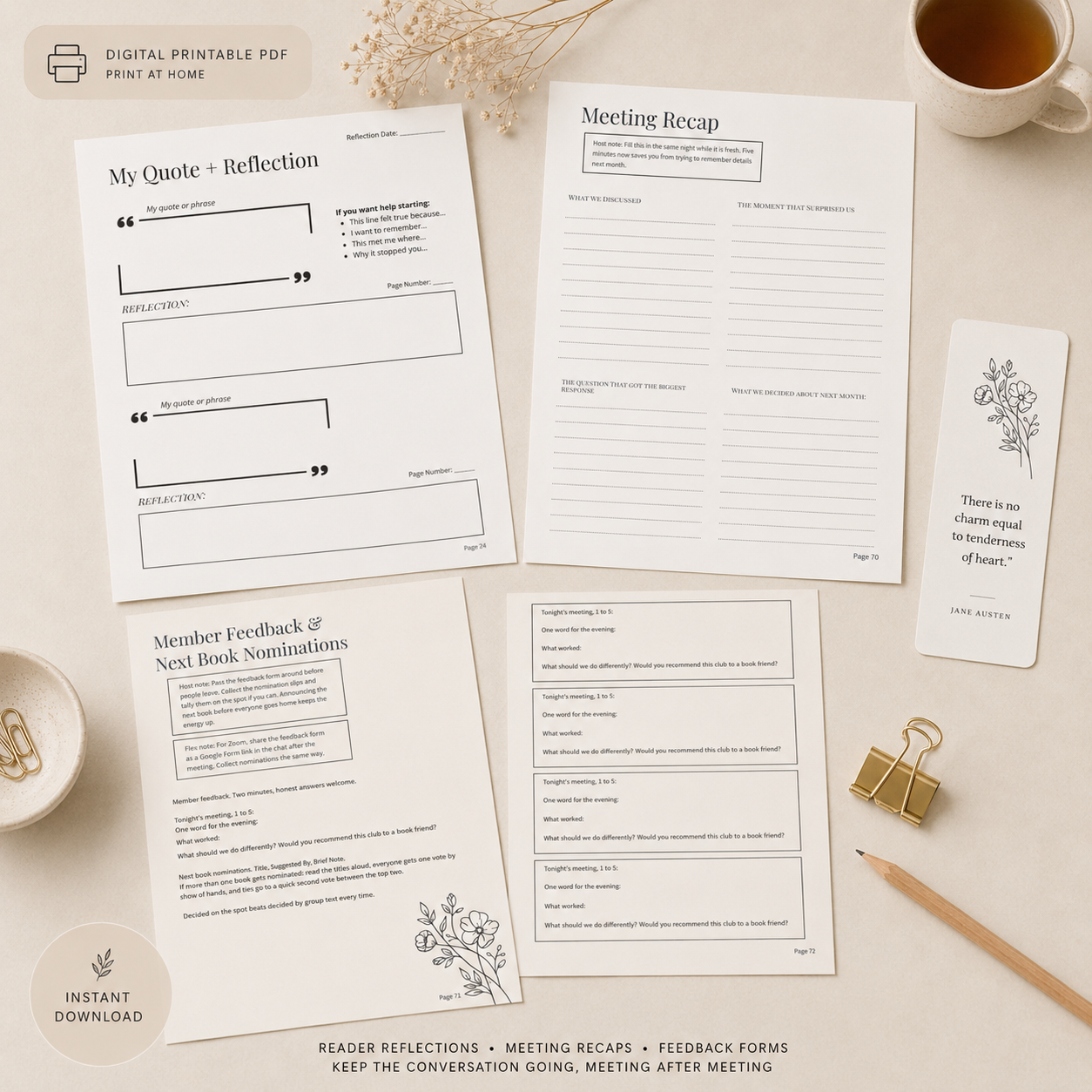 Pride and Prejudice Book Club Kit 74 Page Printable PDF Jane Austen Discussion Guide