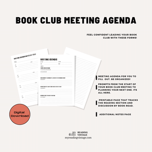 Book Club Printable Meeting Agenda & Meeting Agenda by Title Track Follow Outline to Lead Discussion with Confidence PDF Letter Size Add to Your Planner