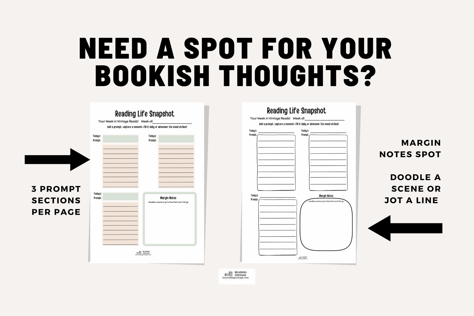 Vintage Reading Journal Pages - Digital Download PDF