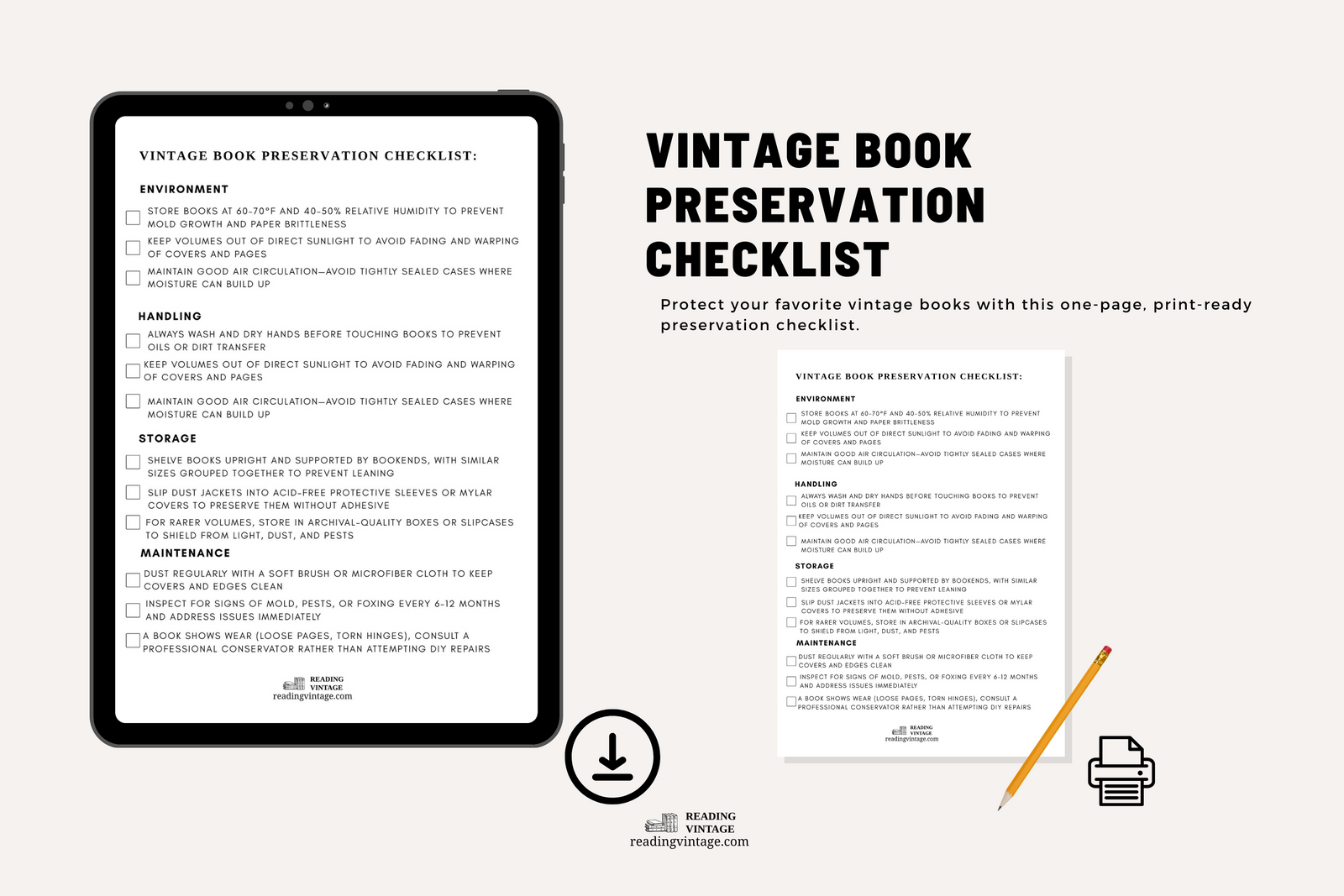 Vintage Book Preservation Checklist (Printable PDF)