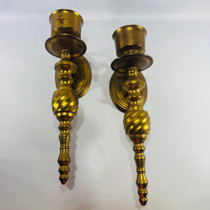 Brass Wall Sconce Candle Holders Pair Vintage Brass Sconces