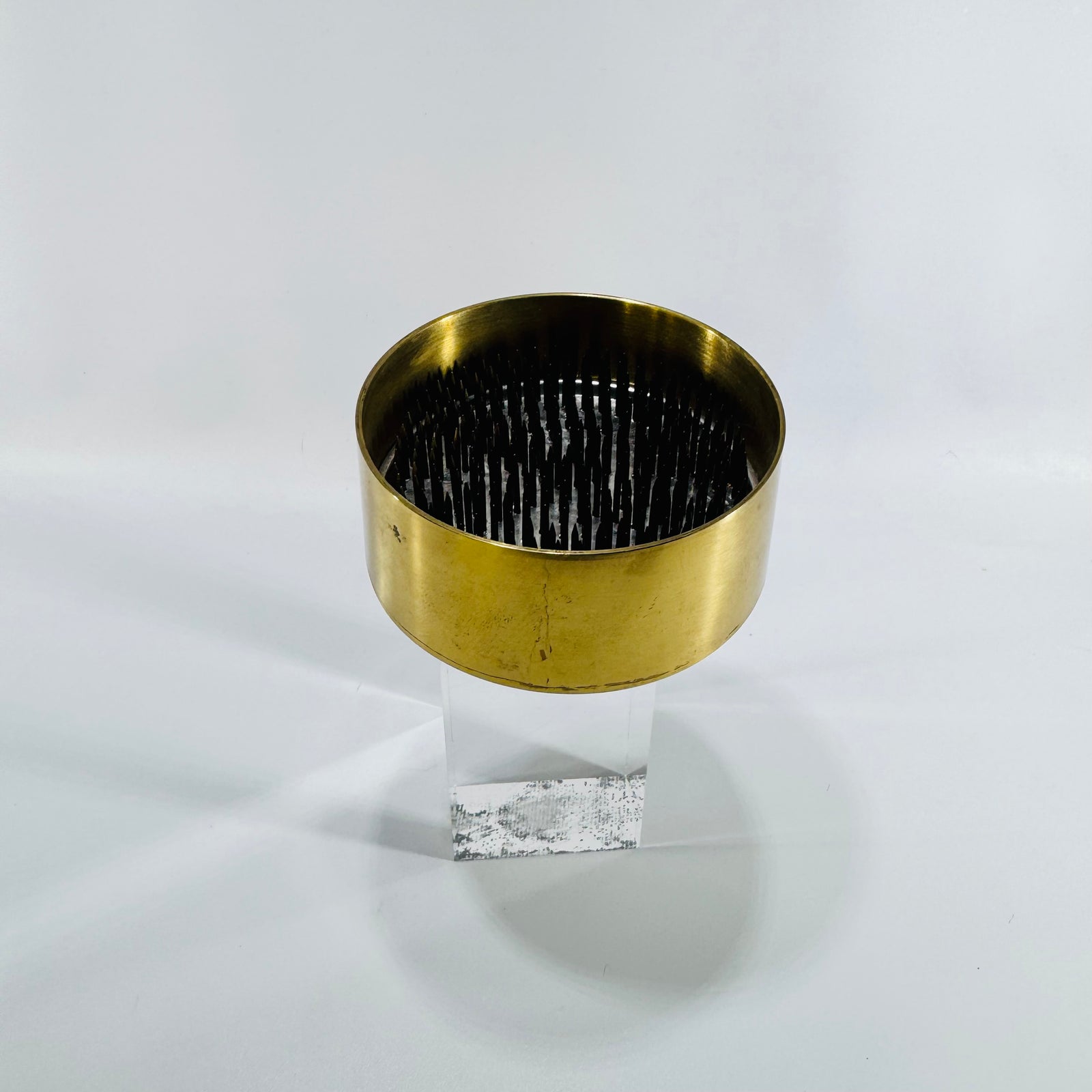 Mid Century Brass Ikebana Kenzan Flower Frog Bowl 1950s to 1970s