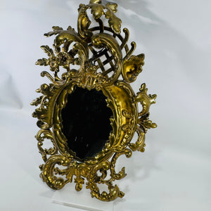 Antique Brass Wall Mirror Rococo Style Victorian Vanity Mirror c1880-1900 Ornate Gold Frame Small Dark Academia Decor