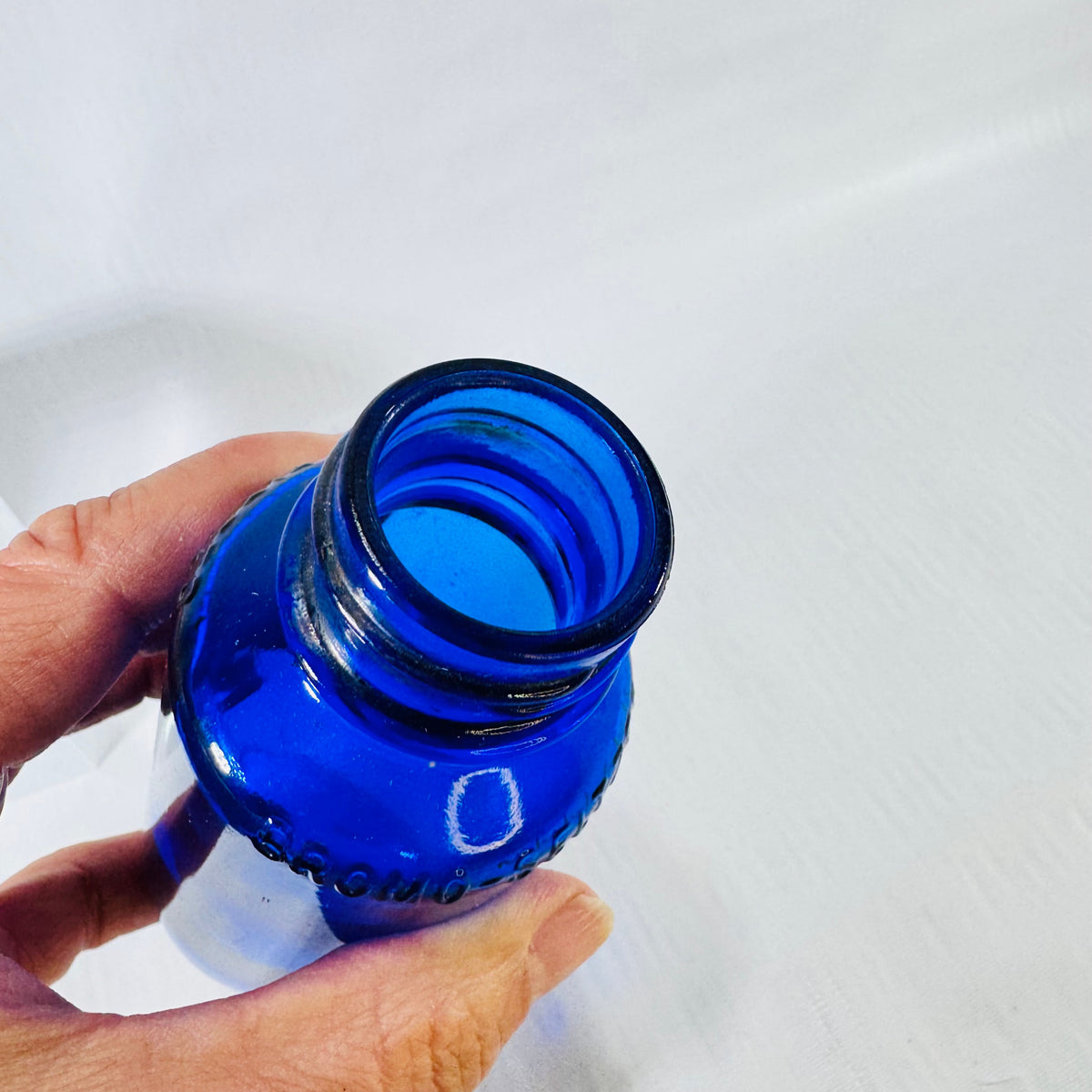 Vintage Bromo-Seltzer cobalt blue glass bottle, view 4 of 6