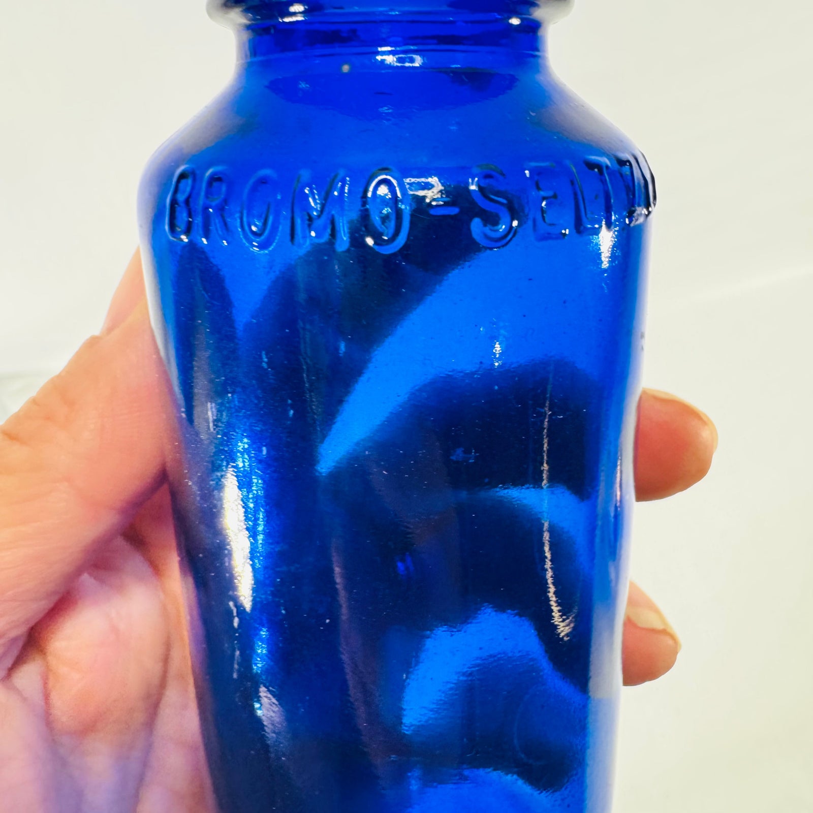 Vintage Bromo-Seltzer cobalt blue glass bottle, view 6 of 6